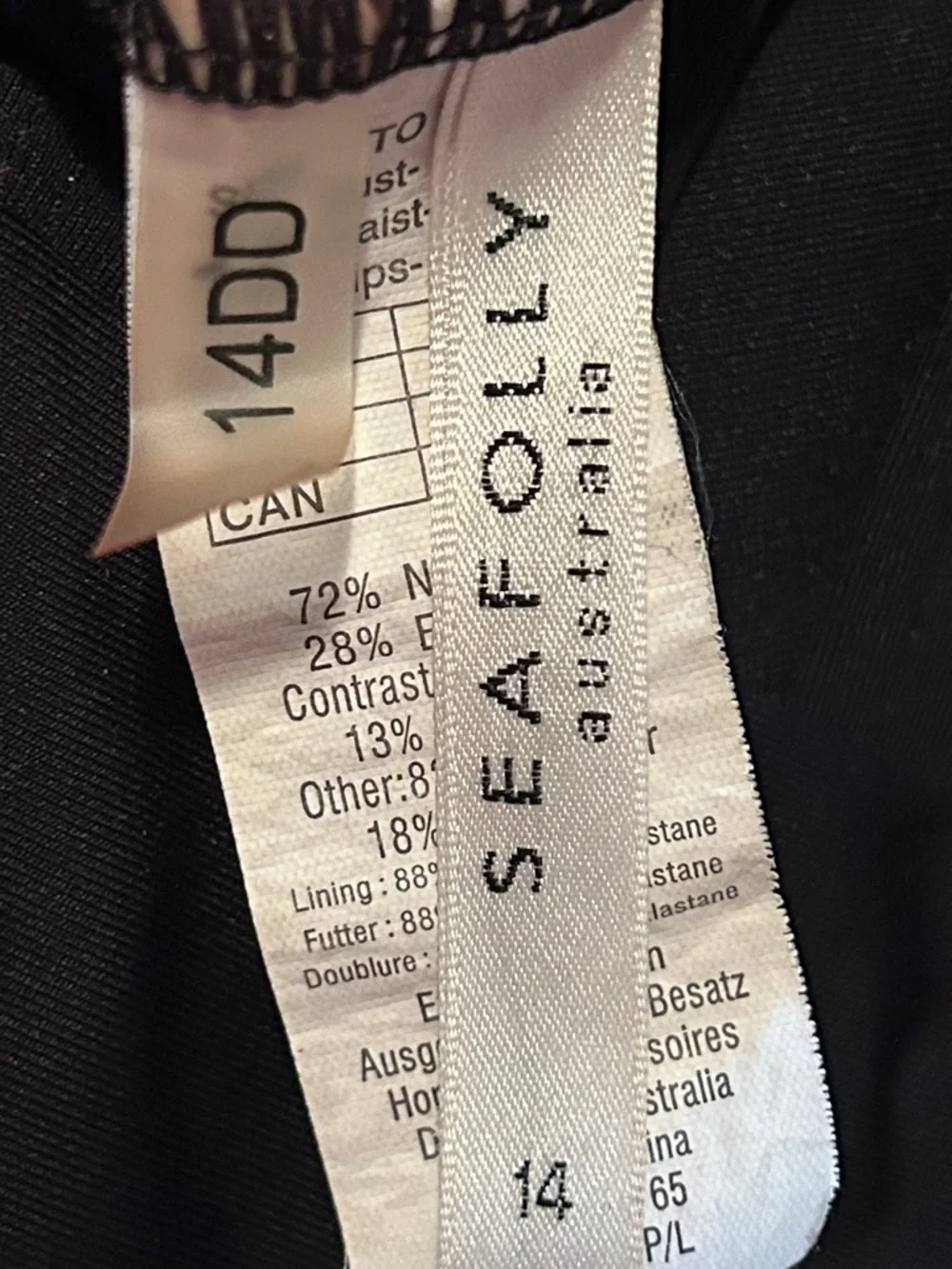 Seafolly Black Sahara Nights One Piece Swimsuit DD Cup Size US 14